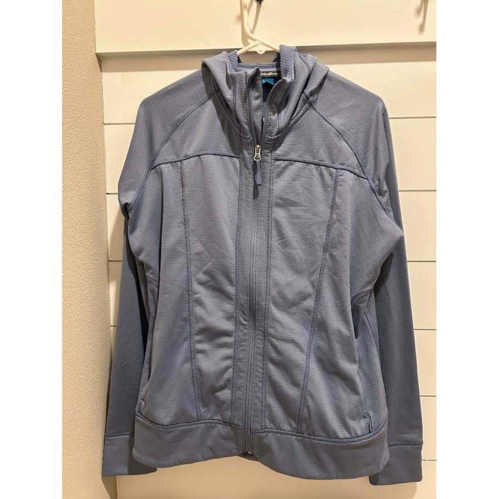 Eddie Bauer First Ascent Women TXL Blue Grid Fleece Full Zip Hoodie Granola Girl